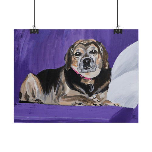 Beagle Portrait Poster - Rolled Wall Art, Hand-Painted Dog Print on Purple Background