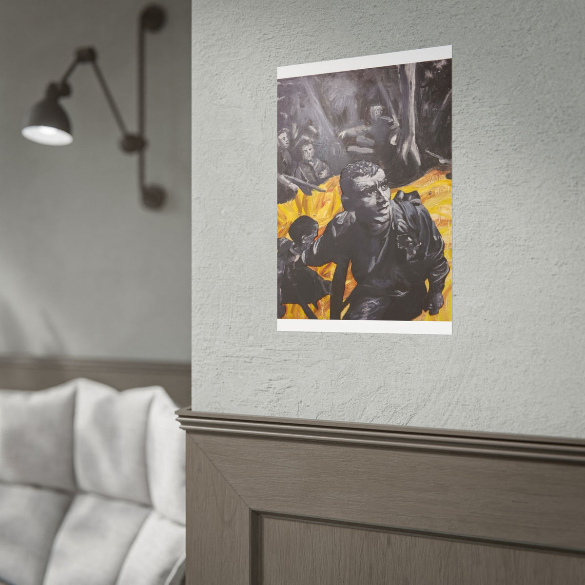 Rolled Poster — Dramatic Protest Art Print (Black & Yellow Figurative Scene)