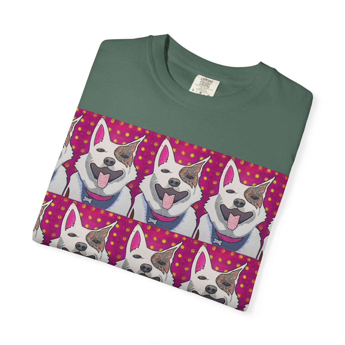 Happy Husky Pop Art T-Shirt — Repeating Cute Dog Portraits