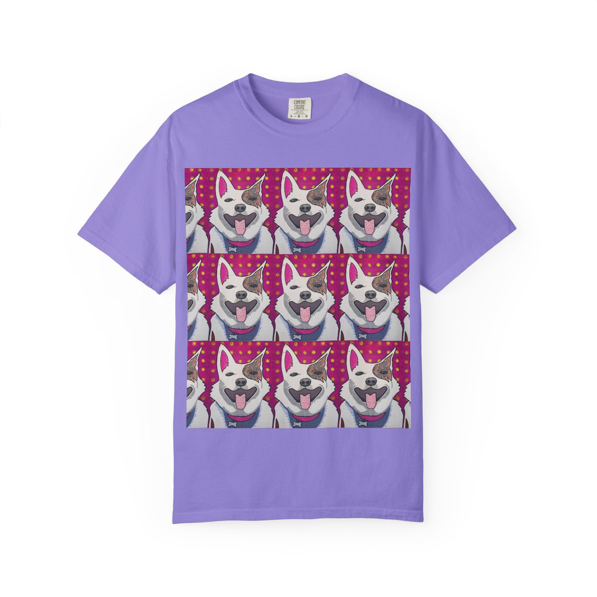 Happy Husky Pop Art T-Shirt — Repeating Cute Dog Portraits