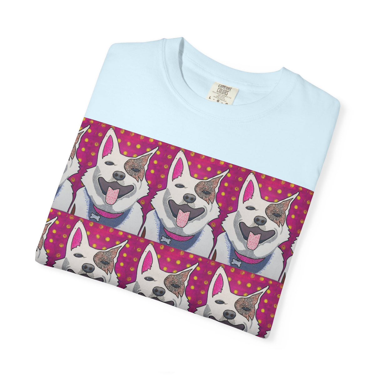 Happy Husky Pop Art T-Shirt — Repeating Cute Dog Portraits