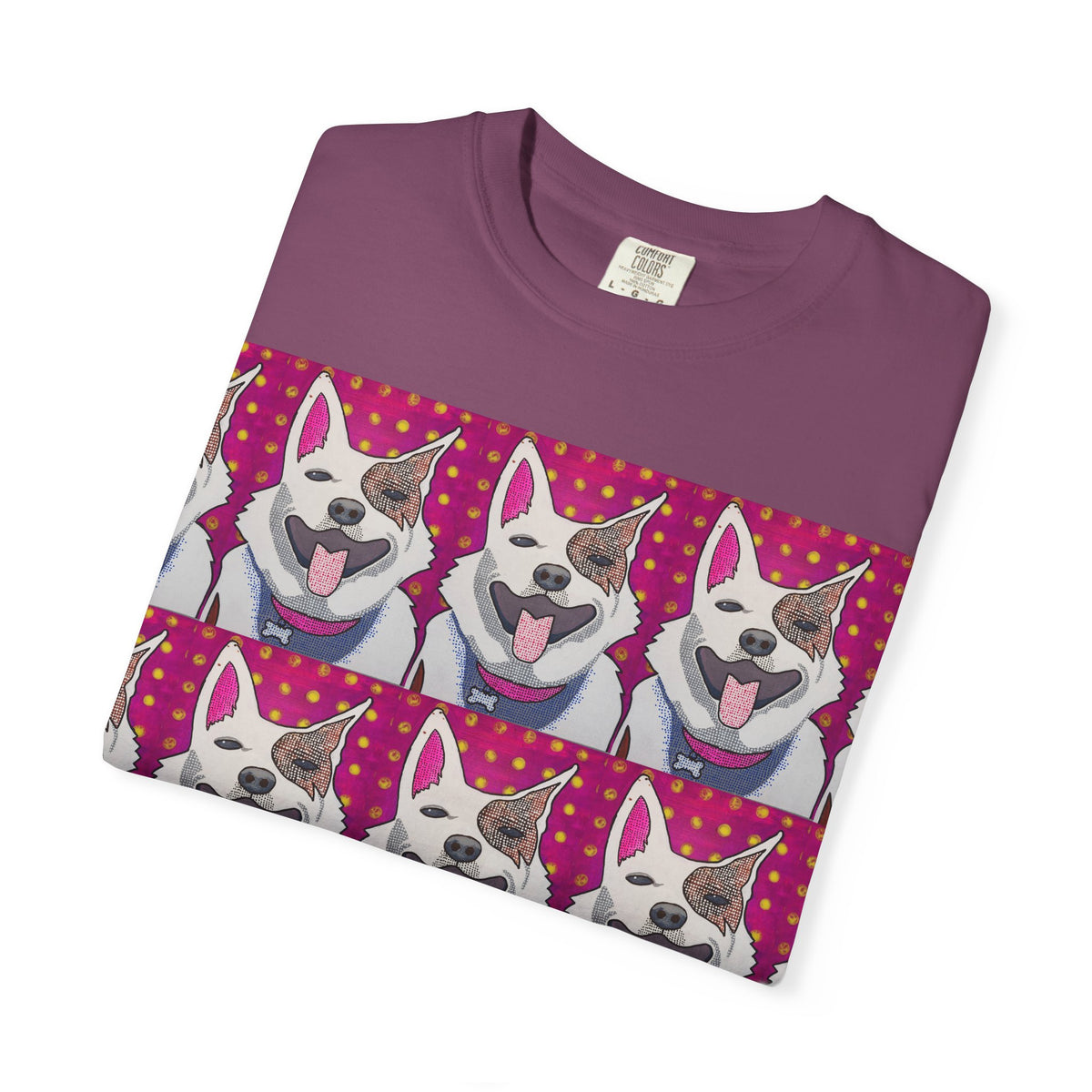 Happy Husky Pop Art T-Shirt — Repeating Cute Dog Portraits