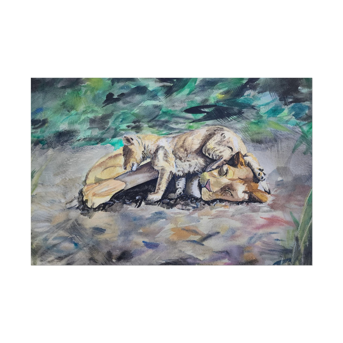 Sleeping Dogs Watercolor Poster — Peaceful Canine Wall Art for Home & Pet Lovers