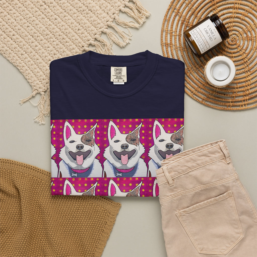 Happy Husky Pop Art T-Shirt — Repeating Cute Dog Portraits