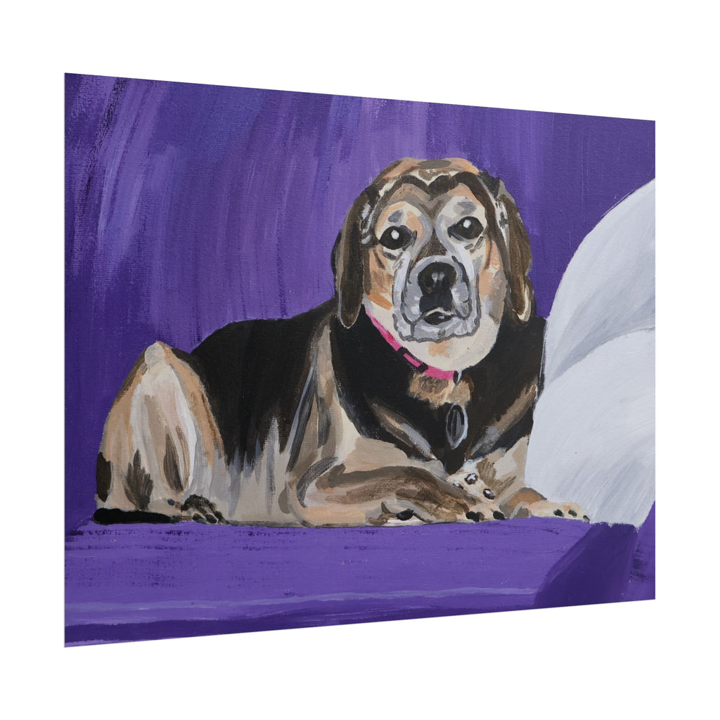 Beagle Portrait Poster - Rolled Wall Art, Hand-Painted Dog Print on Purple Background