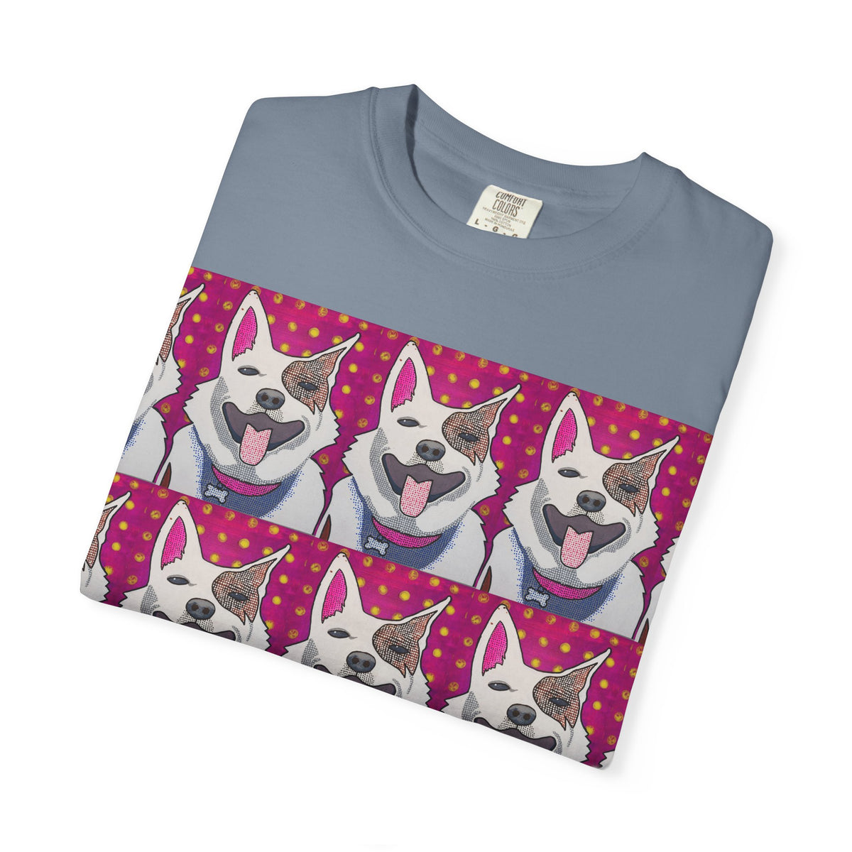 Happy Husky Pop Art T-Shirt — Repeating Cute Dog Portraits