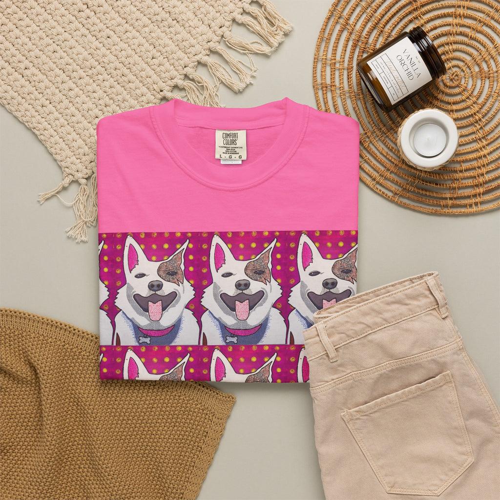 Happy Husky Pop Art T-Shirt — Repeating Cute Dog Portraits