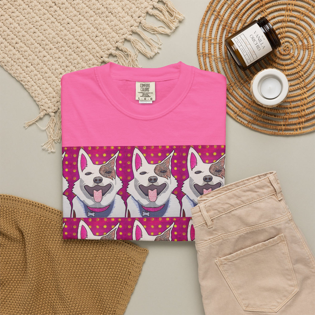 Happy Husky Pop Art T-Shirt — Repeating Cute Dog Portraits