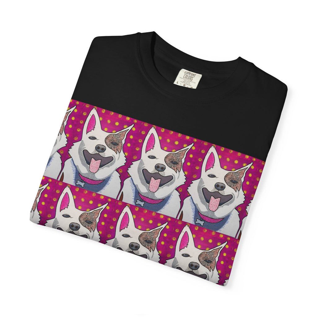 Happy Husky Pop Art T-Shirt — Repeating Cute Dog Portraits