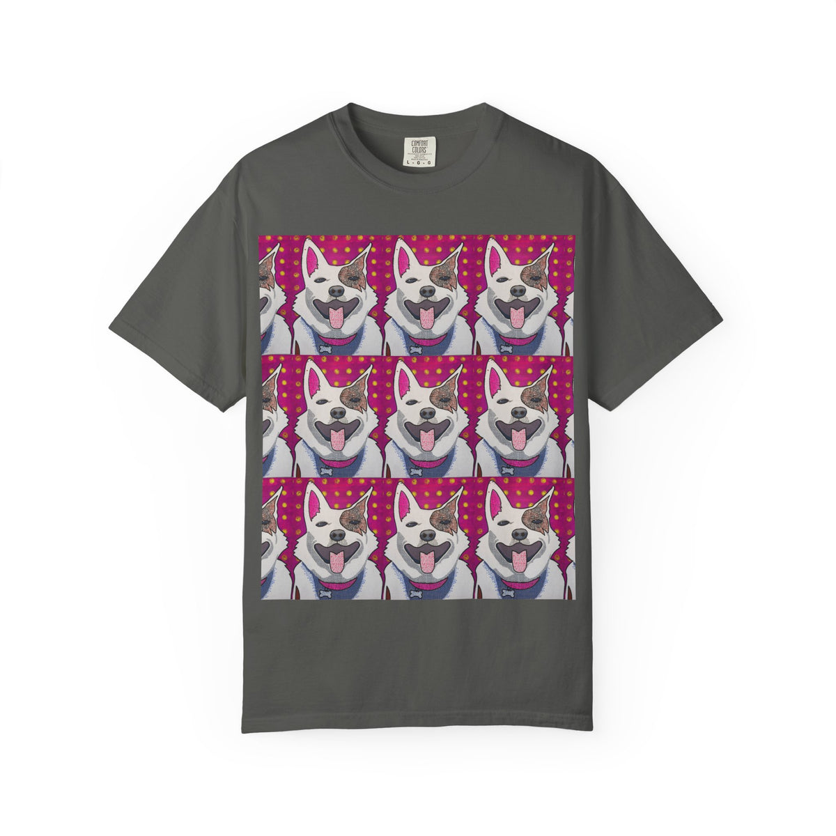Happy Husky Pop Art T-Shirt — Repeating Cute Dog Portraits