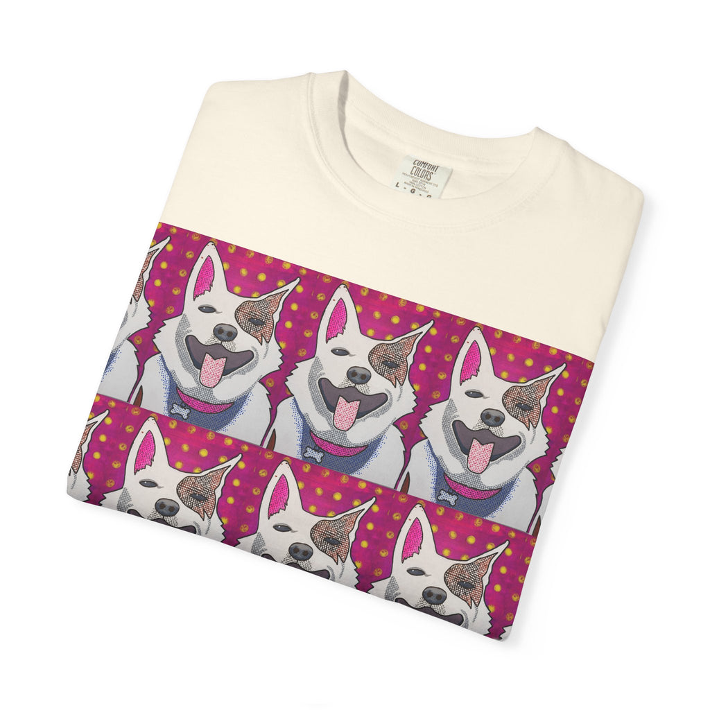 Happy Husky Pop Art T-Shirt — Repeating Cute Dog Portraits