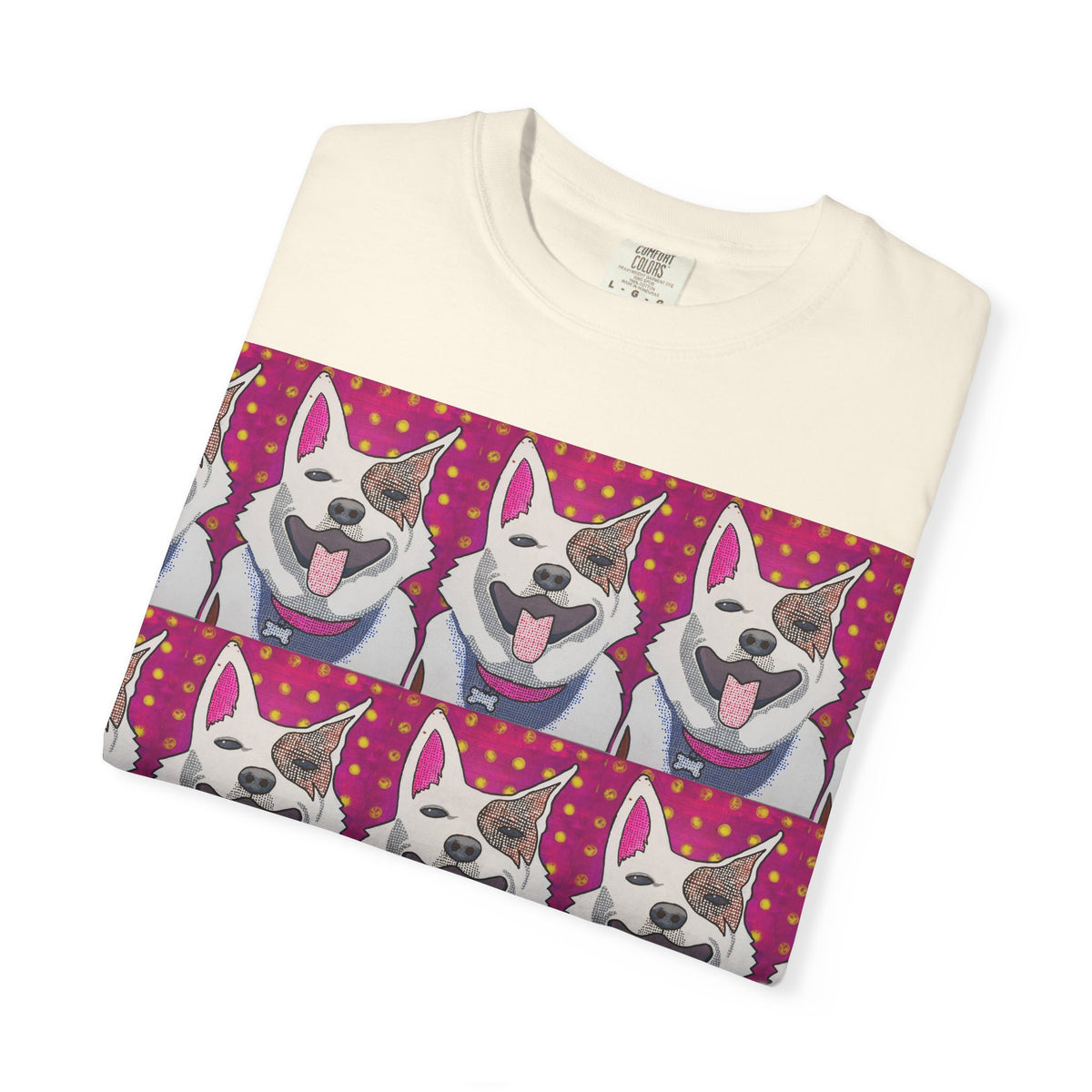 Happy Husky Pop Art T-Shirt — Repeating Cute Dog Portraits