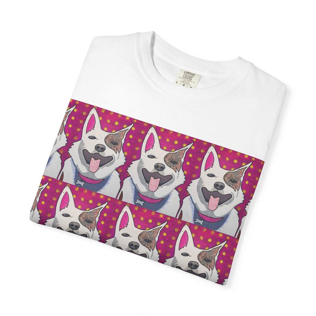 Happy Husky Pop Art T-Shirt — Repeating Cute Dog Portraits