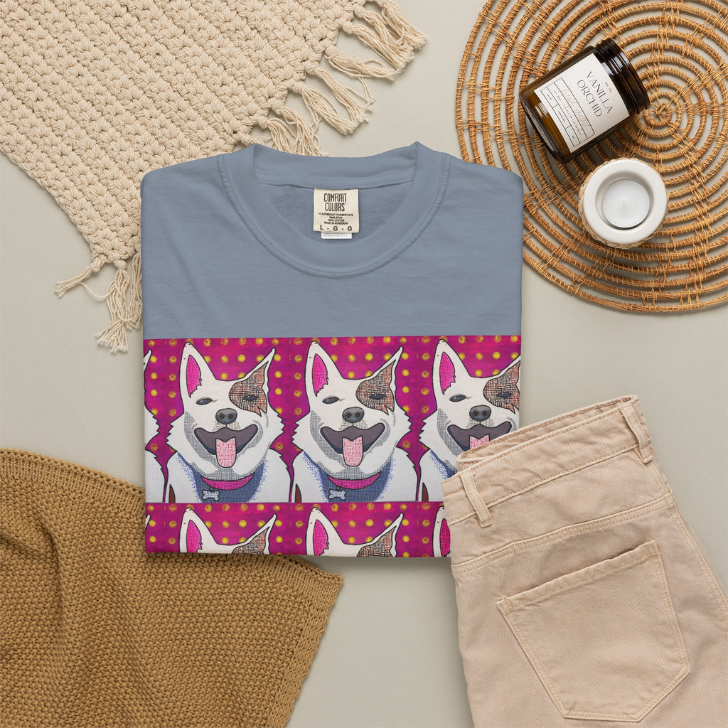 Happy Husky Pop Art T-Shirt — Repeating Cute Dog Portraits