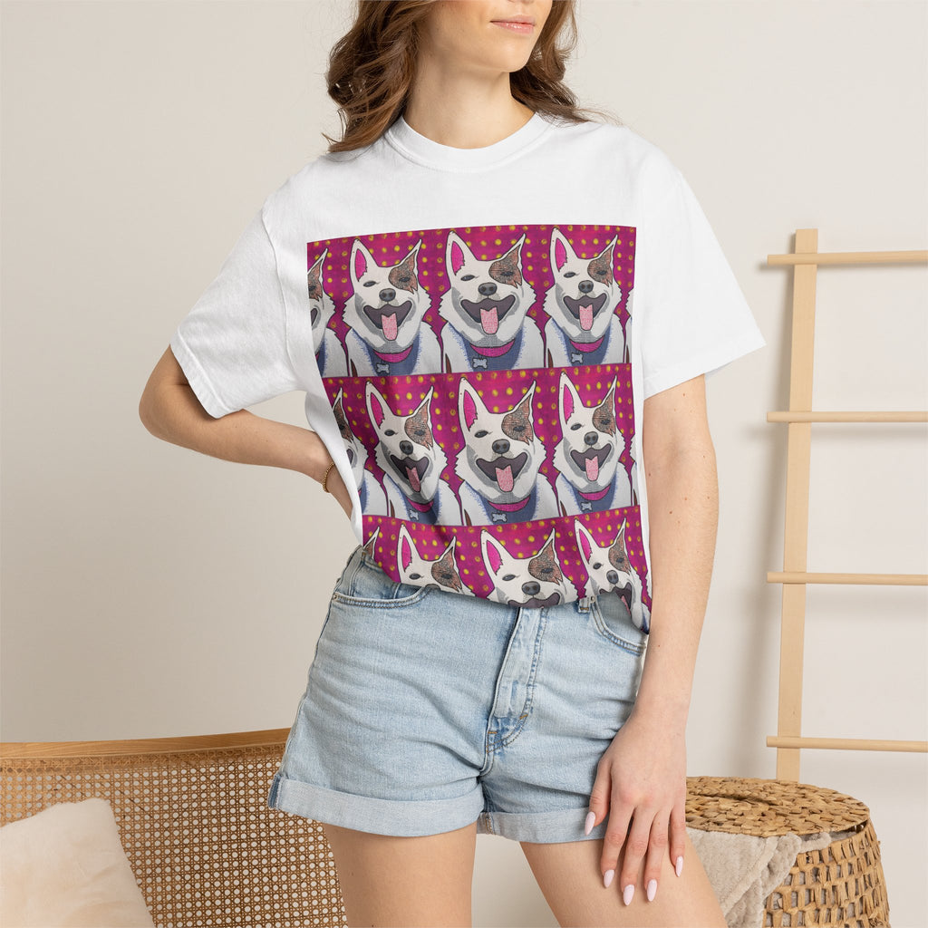 Happy Husky Pop Art T-Shirt — Repeating Cute Dog Portraits