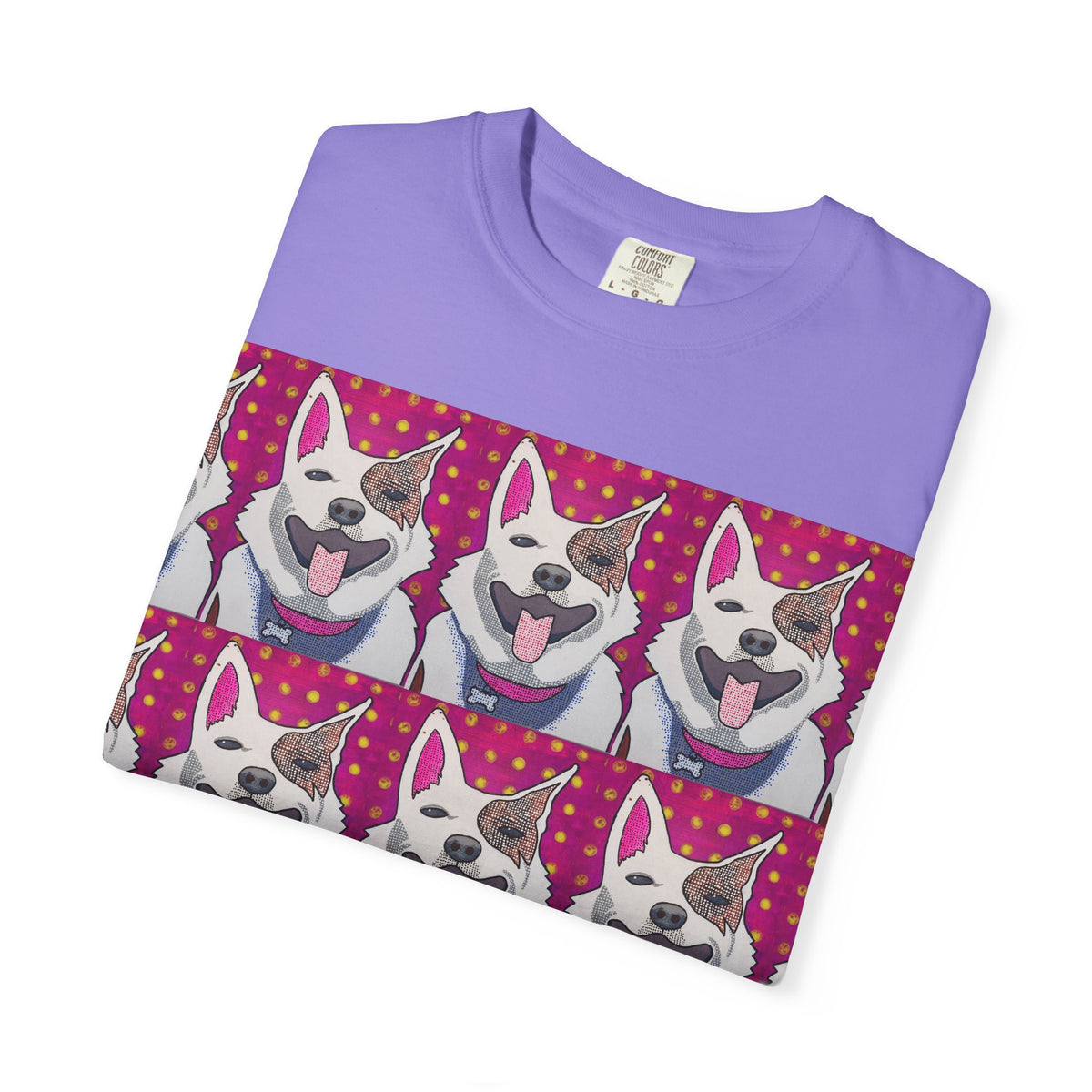 Happy Husky Pop Art T-Shirt — Repeating Cute Dog Portraits