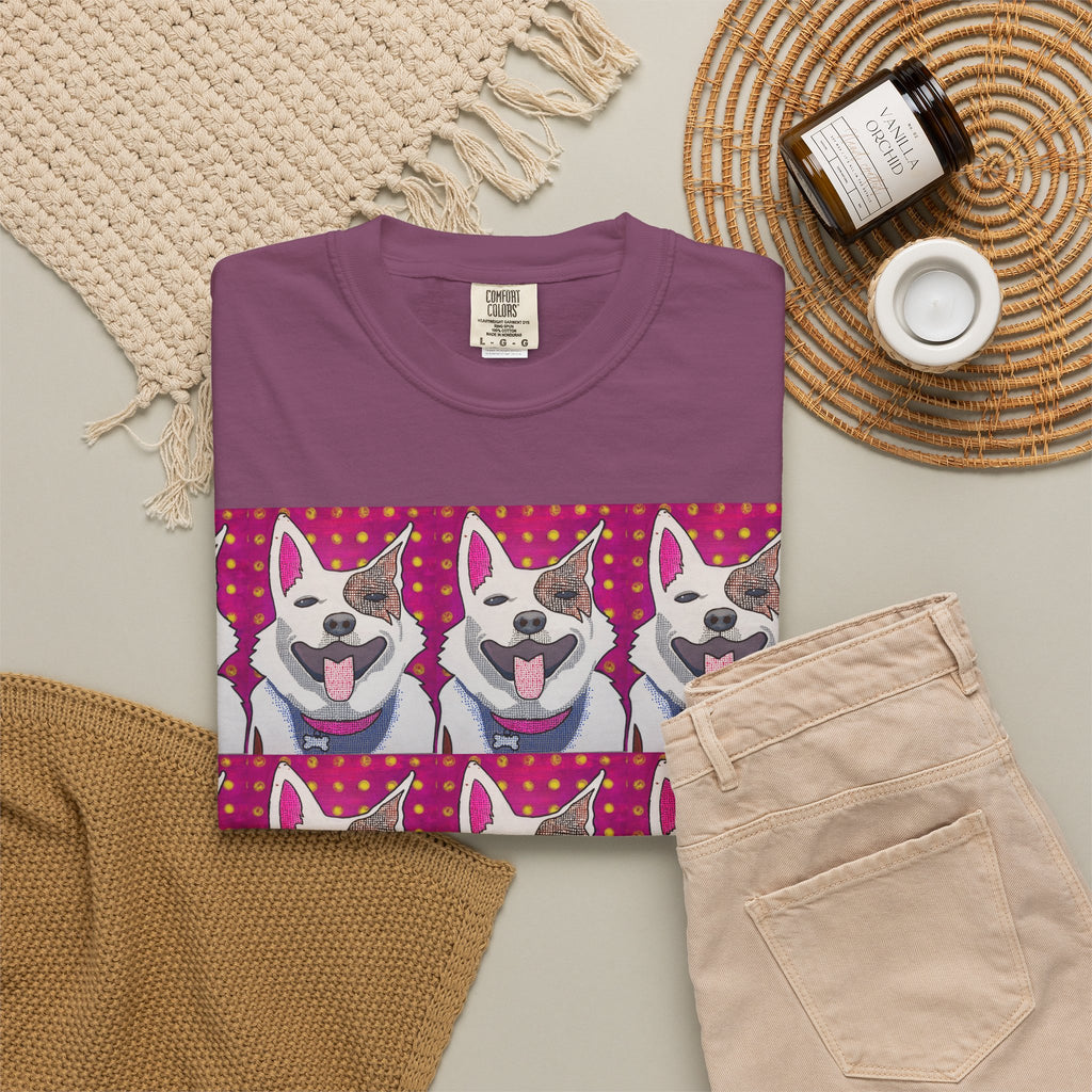 Happy Husky Pop Art T-Shirt — Repeating Cute Dog Portraits