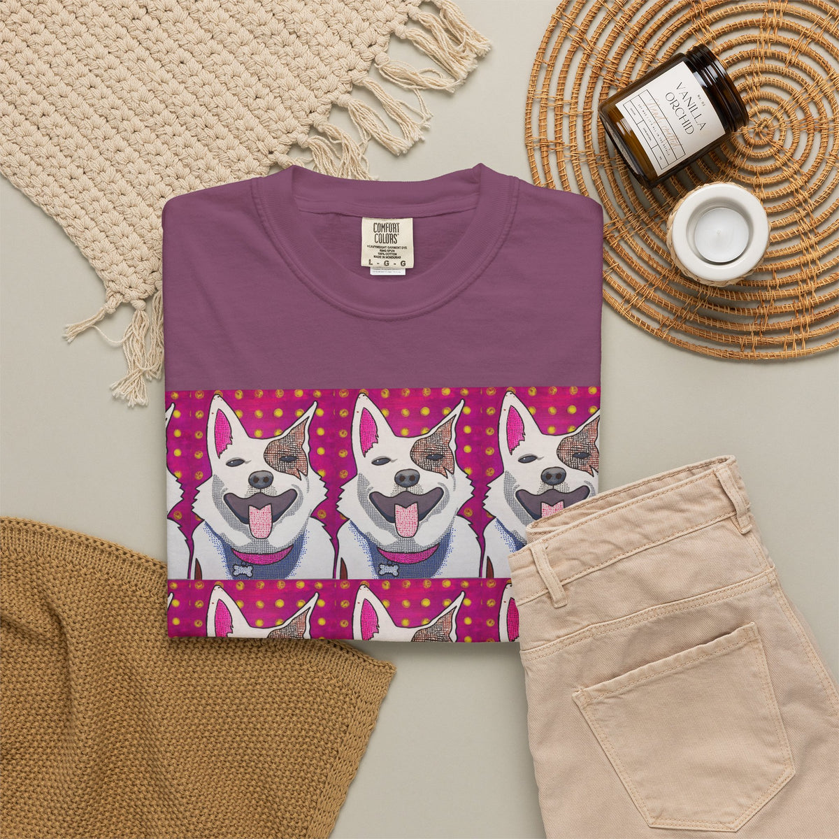 Happy Husky Pop Art T-Shirt — Repeating Cute Dog Portraits