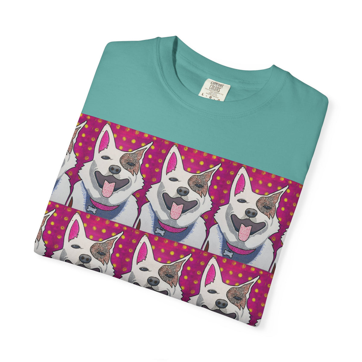 Happy Husky Pop Art T-Shirt — Repeating Cute Dog Portraits
