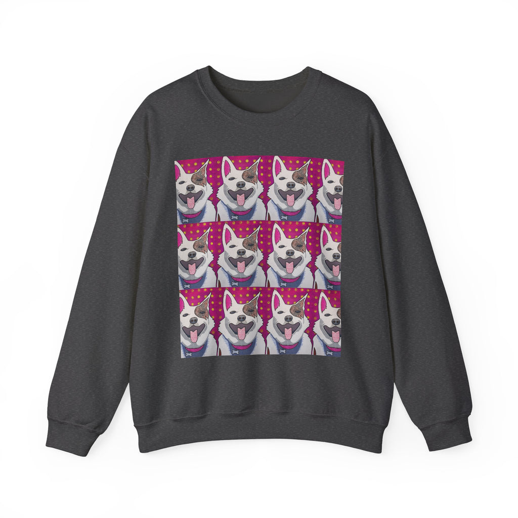 Pop Art Husky Crewneck Sweatshirt — Retro Repeating Dog Portraits