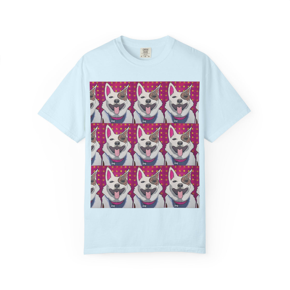 Happy Husky Pop Art T-Shirt — Repeating Cute Dog Portraits