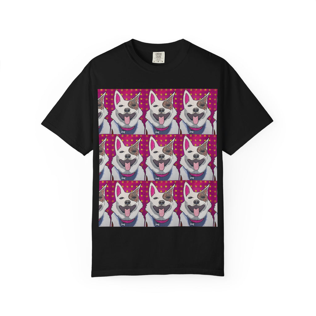Happy Husky Pop Art T-Shirt — Repeating Cute Dog Portraits