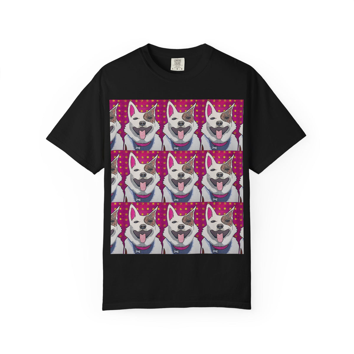 Happy Husky Pop Art T-Shirt — Repeating Cute Dog Portraits