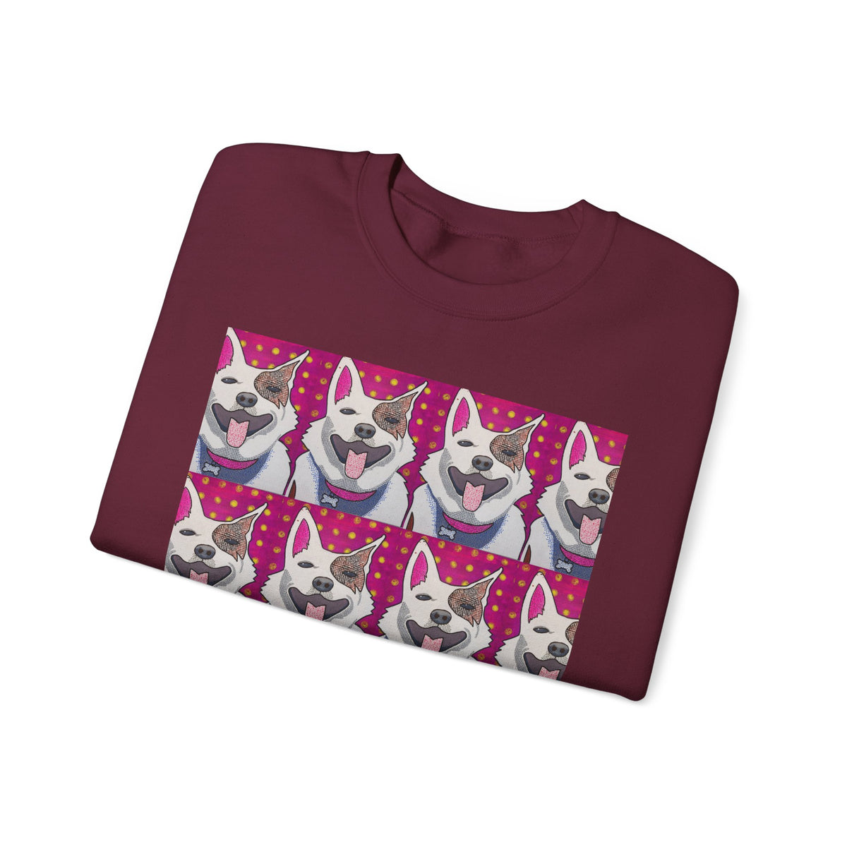 Pop Art Husky Crewneck Sweatshirt — Retro Repeating Dog Portraits