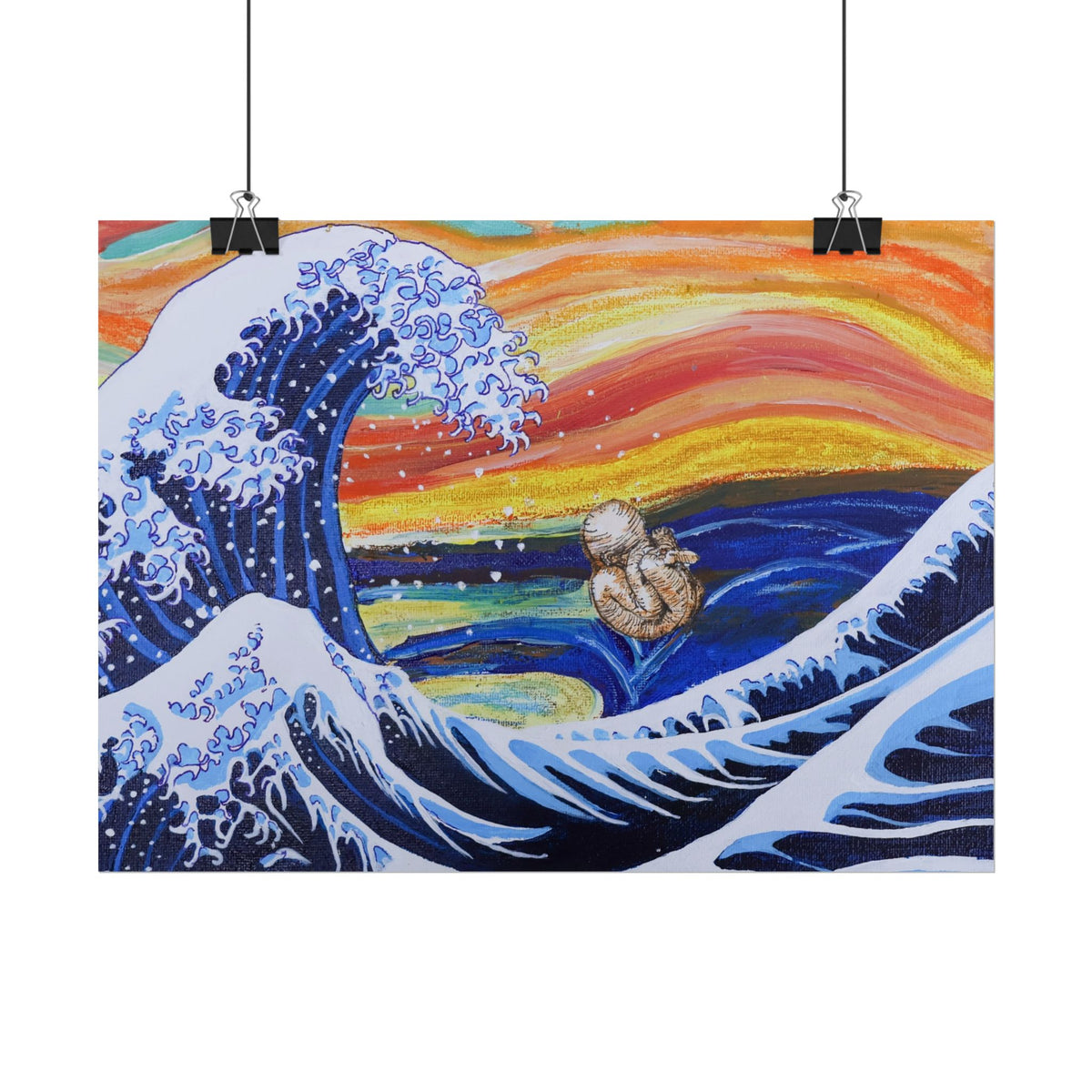Tossed About- Art Parody Poster of a The Great Wave off Kanagawa, The Scream, and Studies of the Fetus in the Womb