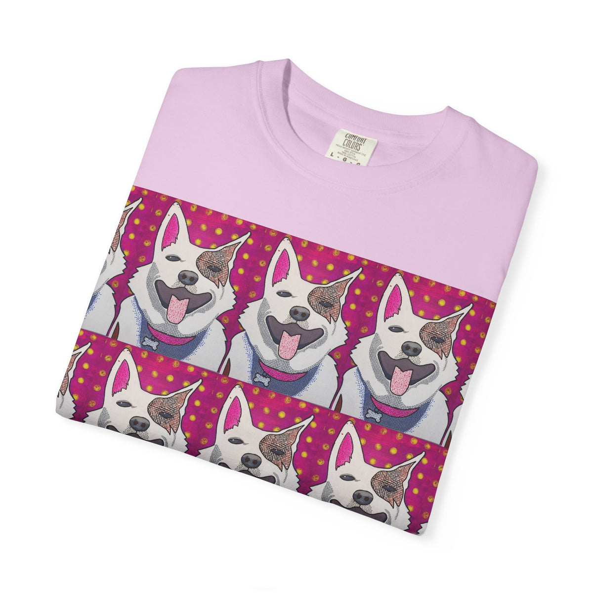 Happy Husky Pop Art T-Shirt — Repeating Cute Dog Portraits