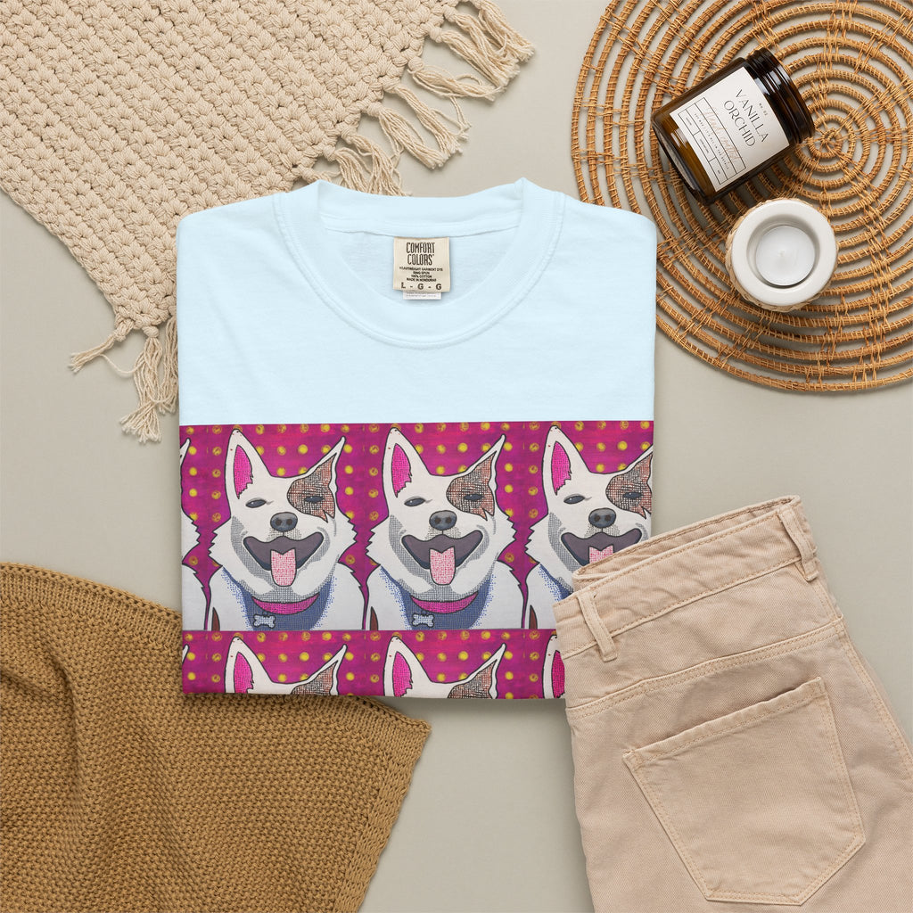 Happy Husky Pop Art T-Shirt — Repeating Cute Dog Portraits
