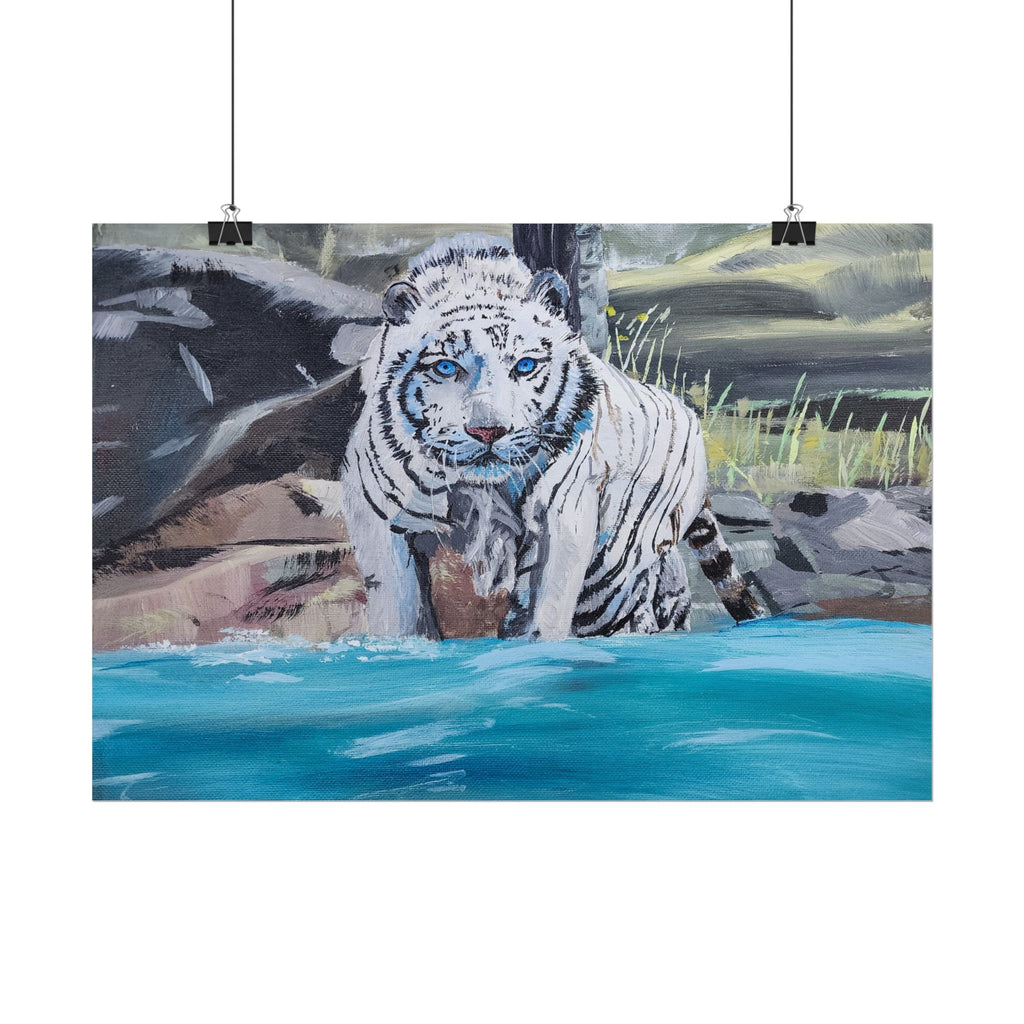 White Tiger Watercolor Poster — Rolled Art Print for Wildlife Lovers