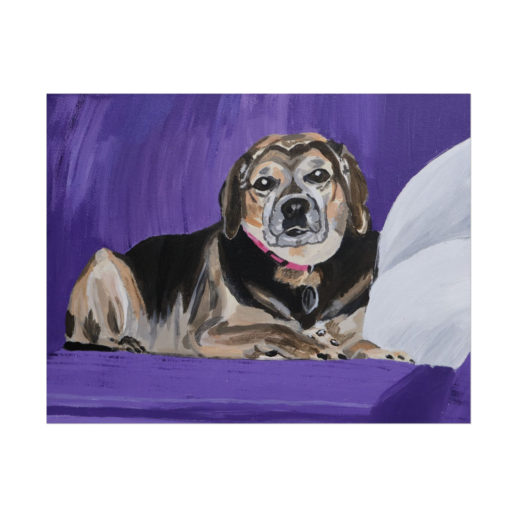 Beagle Portrait Poster - Rolled Wall Art, Hand-Painted Dog Print on Purple Background