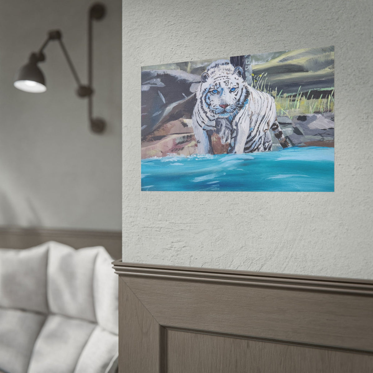 White Tiger Watercolor Poster — Rolled Art Print for Wildlife Lovers