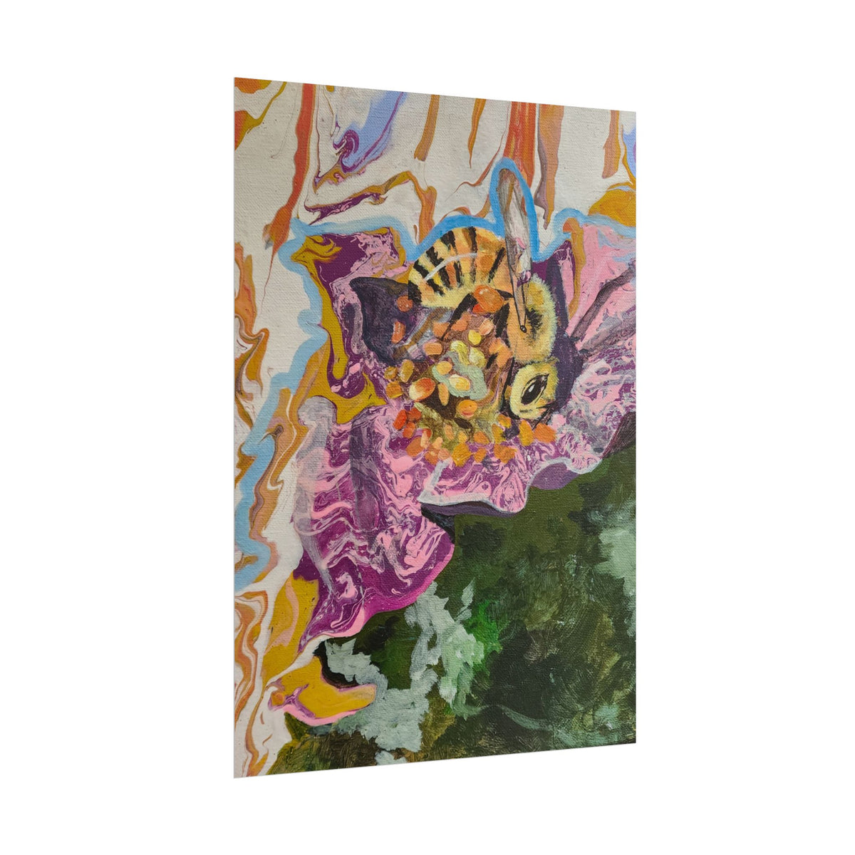 Bee on Bloom Rolled Poster — Vibrant Floral Bee Art Print