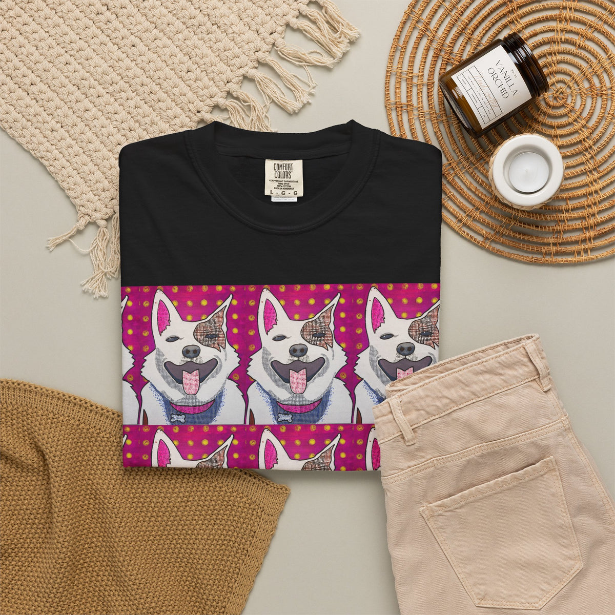 Happy Husky Pop Art T-Shirt — Repeating Cute Dog Portraits